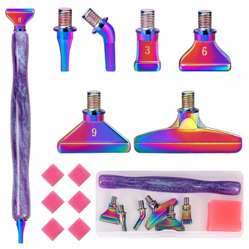 papasgix 14Pcs DIAMOND PAINTING Pens Kits, Glitter Diamond Art Metal Drill Pen Tips with Multi Replacement Pen Heads, 5D DIAMOND PAINTING Accessories Tools for DIY Craft Crystal(Purple Colour)