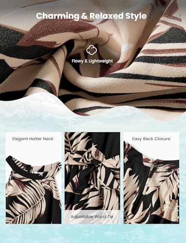 Image of PATPAT Family Hawaiian Matching Outfits - Mommy and Me Vacation Outfits | Halter Sundresses and Button Down Shirts,Caribbean Vacation Summer Tropical Outfits,Hawaiian Boho Tropical Floral Printed
