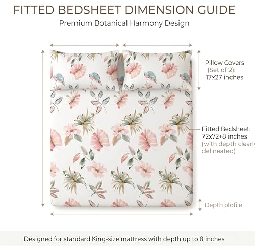 Image of VAS COLLECTIONS Cloud Cotton Corner Elastic Fitted Double Bedsheet Set (78 x 72 + 8 Inches) with 2 Pillow Covers | 160-180 TC Soft Breathable Cotton Fitted Sheet | Bed Sheet (Rose Petal Garden)