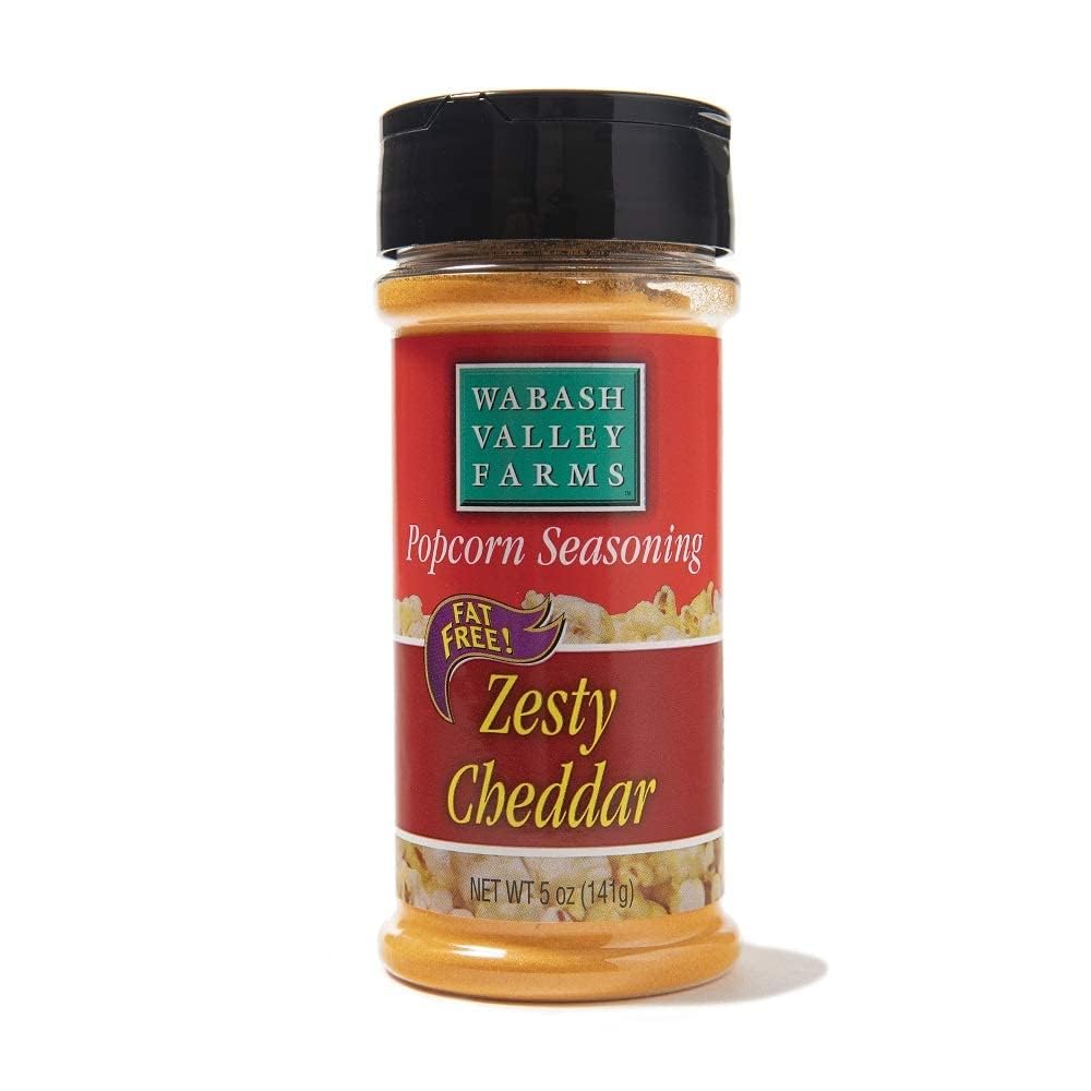 Zesty Cheddar Cheese Popcorn Seasoning - Wabash Valley Farms Cheddar Cheese Powder, Fat Free Cheese Popcorn Topping, Popcorn Flavoring Seasoning for Irresistible Cheddar Popcorn Flavor (5 oz)