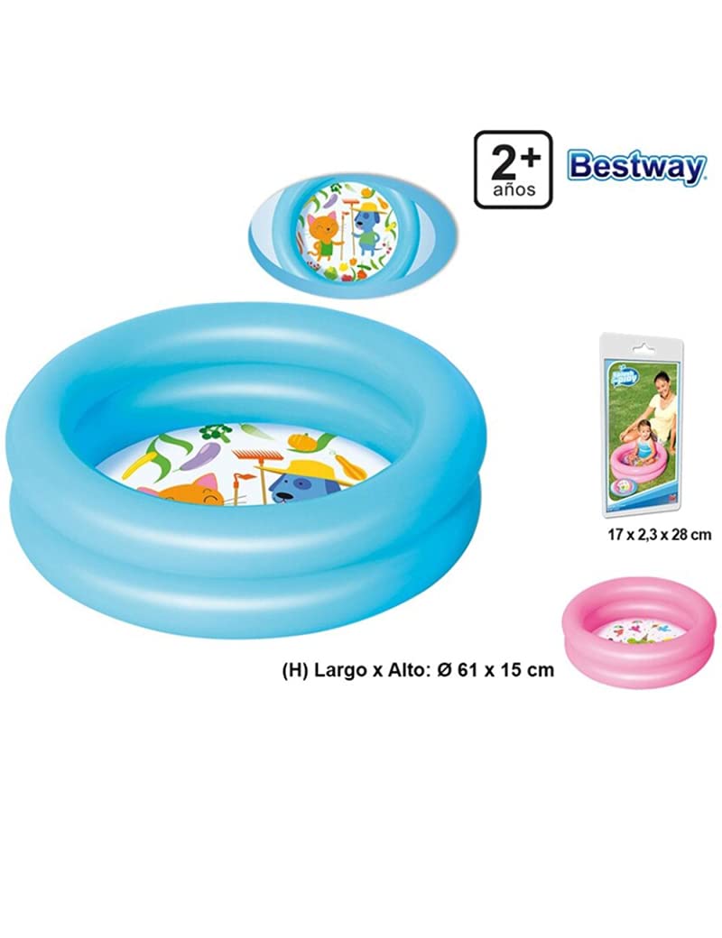Bestway Tradineur - Piscina Hinchable Redonda Infantil, 20 litros, Vinilo Resistente, Pared de Doble Anillo, jardín, Patio, fácil de Montar, 15 x 61 cm, Color Aleatorio