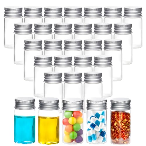Acetiti 30 Pièces Tubes à Essai, 25ml Tubes à Essai en Verre avec Bouchons à Vis tube Transparent à Fond Plat pour Bonbons, Sels de Bain, Épices,...
