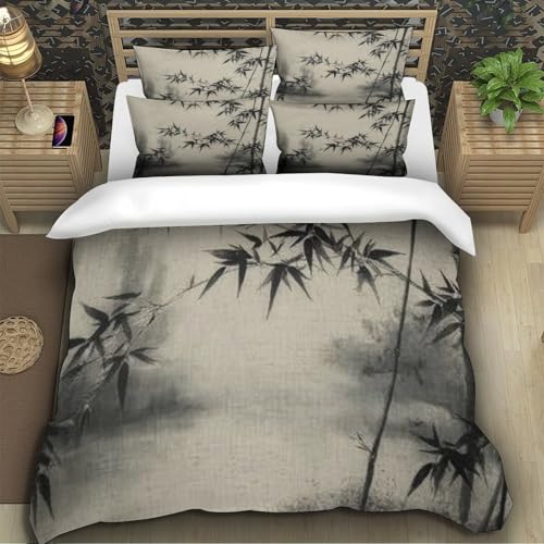 Housse de Couette Bambou 3D Super King 260x220cm et Ses 2 Taies d'Oreiller en Microfibres