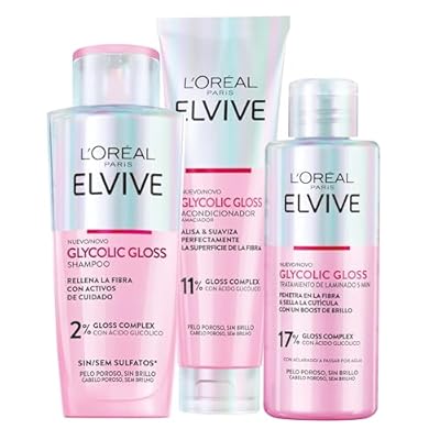 L Oreal Paris - L Oréal Paris Pack ELVIVE Glycolic Gloss Champú sin sulfatos y Acondicionador y Tratamiento en 5 minutos con Ácido Glicólico para Todo Tipo de Pelo
