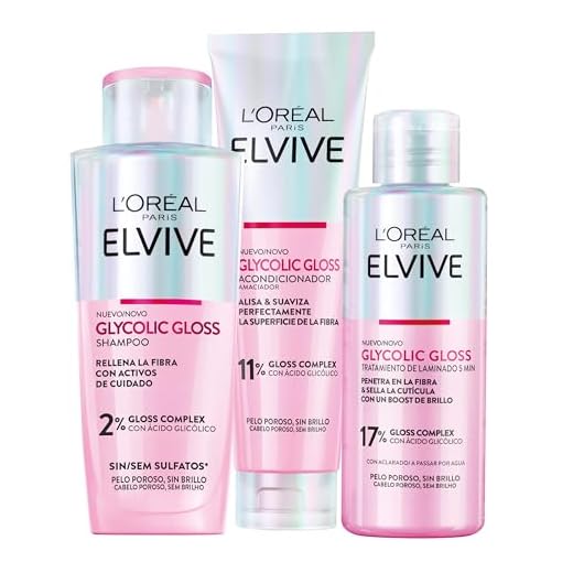 L'Oréal Paris Pack ELVIVE Glycolic Gloss Champú sin sulfatos y Acondicionador y Tratamiento en 5 minutos con Ácido Glicólico para Todo Tipo de Pelo