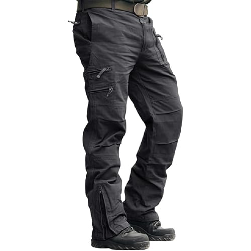 CRYSULLY Mens Tactical Cargo Pants Ripstop Cotton Military Hiking Work