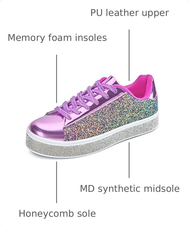 Image of UUBARIS Women's Glitter Tennis Sneakers Neon Dressy Sparkly Sneakers Rhinestone Bling Wedding Bridal Shoes Shiny Sequin Shoes