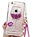 iPhone 7 Plus Cute Case, 7 Plus Liquid Glitter Case, Black Lemon Goblet Wine Glass Liquid Quicksand Flowing Floating Bling Glitter Sexy Makeup Case for Girls with Neck Lanyard (Rose)