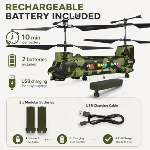 Image of Army Chinook Remote Control Helicopter, LM19-D Military Transport RC Helicopter, Altitude Hold, One Key take Off /Landing, LED Light, Low Battery Reminder, Army Toys & Gift for Military Fans