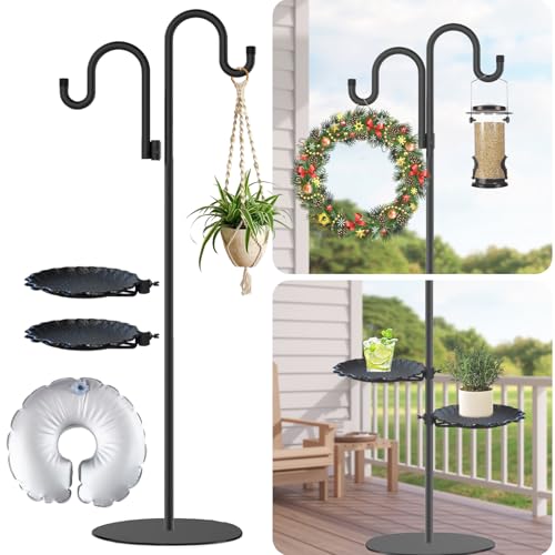 Upgraded 74 Shepherds Hook Stand plantBird FeederWind Chime Hanger Stand Waterproof Metal & Adjustable-Height Standing Pole Holder for Lantern and Wreath Indoor & Outdoor2 Placement Racks)