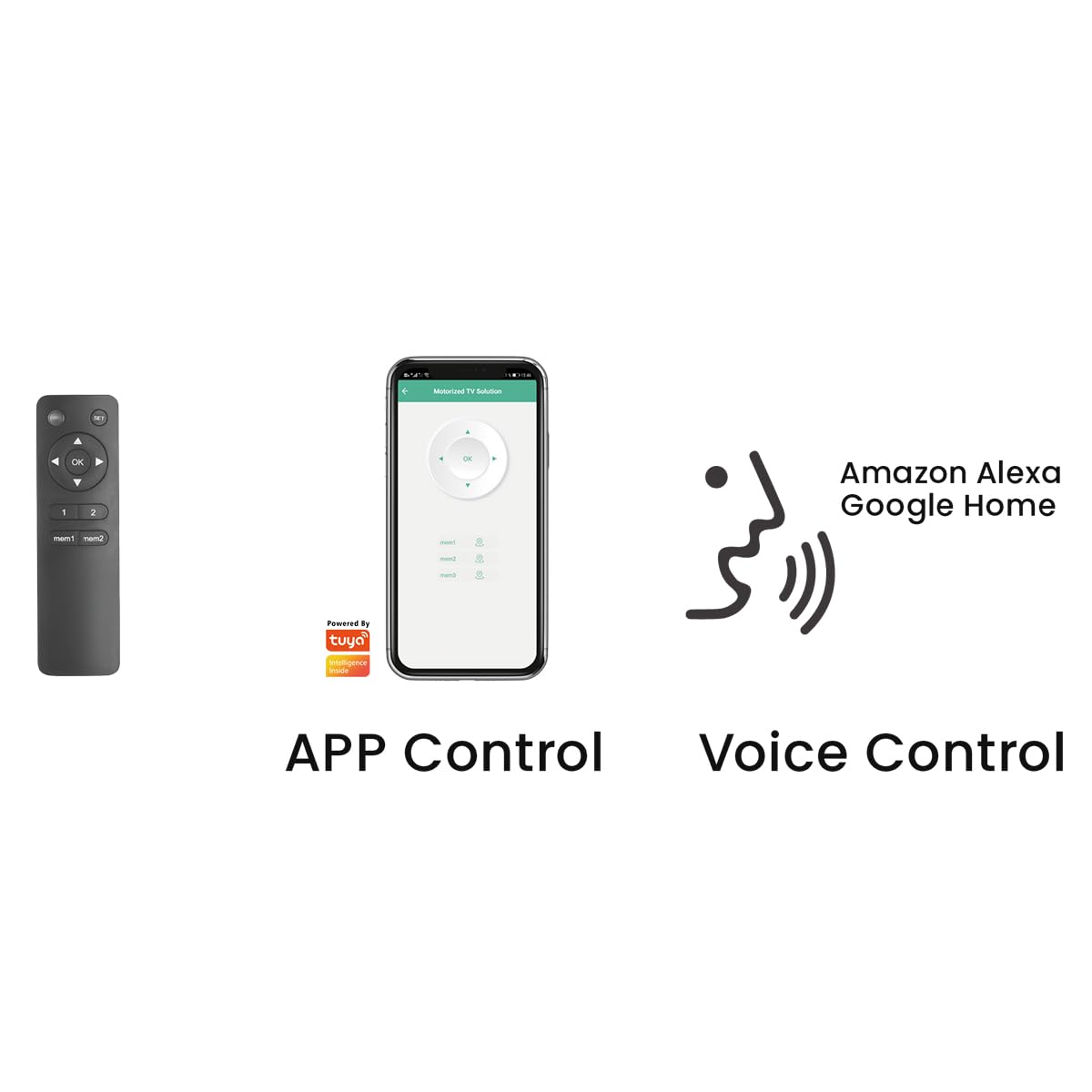 my wall Zmotoryzowany podnośnik telewizyjny – HP63-2AL, kompatybilny z Smart Home, TV Lift elektryczny, pilot zdalnego sterowania, aplikacja Tuya, sterowanie głosem Alexa i Google Home, uchwyt na