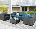 Furnimy Outdoor Furniture Patio Furniture Sets Conversation Sets Balcony Furniture Outdoor Sectional for Outdoor Indoor Backyard Lawn Garden Porch Poolside (Expresso-Peacock Blue, 7 Pieces Set)