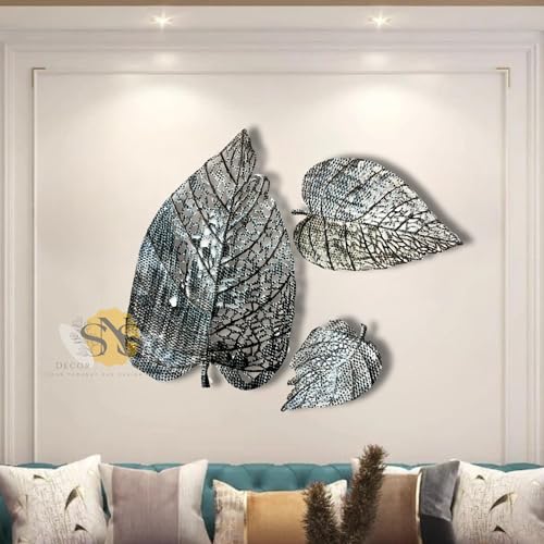 Image of SNS DECOR Luxury Metal Abstract Figures Leaf Wallart Set of 3 Handcrafted Wall Sculpture Wall Art Multicolor For Home Decoration (Silver Antique)