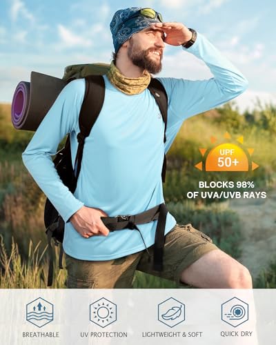 Image of Roadbox Mens UPF 50+ UV Sun Protection Shirts Outdoor Long Sleeve SPF Rash Guard for Fishing Hiking Swimming Running