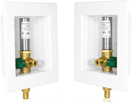 1-PACK GUOFIS Icemaker Outlet Box with 1/2" PEX Crimp Inlet Connect, Ice Maker Box with Pre-installed 1/4-Turn Ball ValveStainless Steel Hammer ArrestorIM012