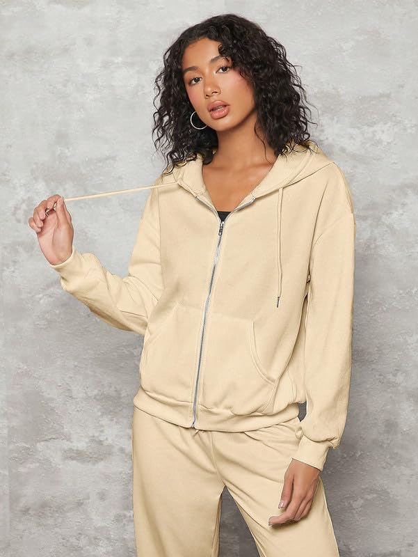 Image of Imsa Moda Women's Polycotton Fleece Plain Hooded Neck Full Zipper Winter Jacket Sweatshirts Casual Hoodie with Kangaroo Pocket