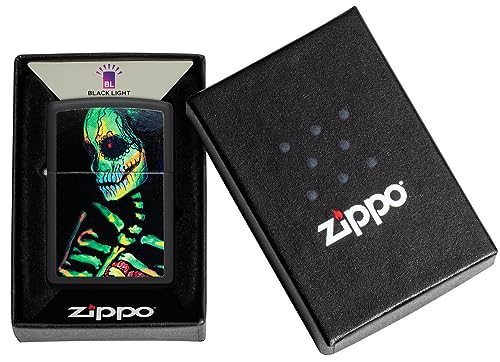 Image of Zippo Glowing Skull Design Black Matte Black Light, Windproof Pocket Lighter, Refillable, (BIS Certified)