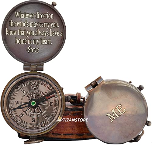 Brújula grabada estilo antiguo de latón, regalo personalizado para graduación, aniversario, bautizo, jubilación o Navidad - Brújula funcional vintage miniatura 2