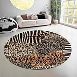 3ft Round Animal Print Area Rug - Non Slip Washable Soft Durable Rug - Leopard Zebra Giraffe Print for Bedroom, Living Room & Kids Room | Modern Boho Nursery Decor Carpet
