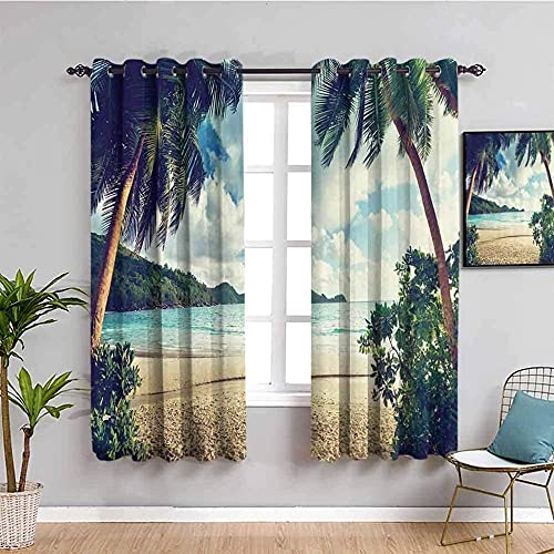 ZLYYH rideaux courts Bleu ciel mer paysage WxH:117x138cm(58x138cm x2 panneaux) Rideaux occultants imprimés pour enfants pour enfants chambre oeillet isolation thermique rideaux assombrissants pour cha Cover