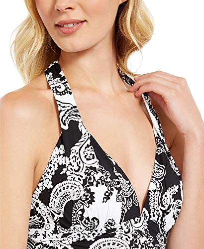 LAUREN RALPH LAUREN Top de tanquíni feminino estampado Paisley com controle de barriga, Preto/branco