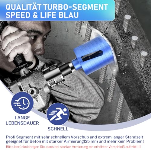 M16 Turbo Diamant Dosensenker 68mm inkl. 6-KANT | 70mm Nutzlänge | 5 Diamantsegmente | Diamant Bohrkrone Kernbohrkrone Dosenbohrer, mit Zentrierbohrer, für Beton, Mauerwerk, Ziegel, Poroton, Putz