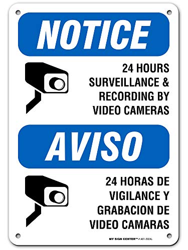 24 Hours Surveillance & Recording By Video Cameras Sign, 7" X 10" 0.40 Aluminum, Fade Resistance, Indoor/Outdoor Use, Usa Made By My Sign Center #TOP21