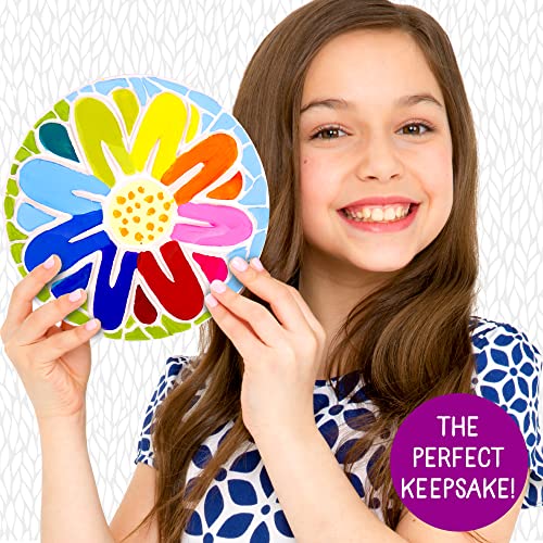 Image of Creative Roots Mosaic Flower Garden Stepping Stone Kit, Includes 7-Inch Ceramic Stone & 6 Vibrant Paints, DIY Stepping Stone Kit for Kids Ages 6+