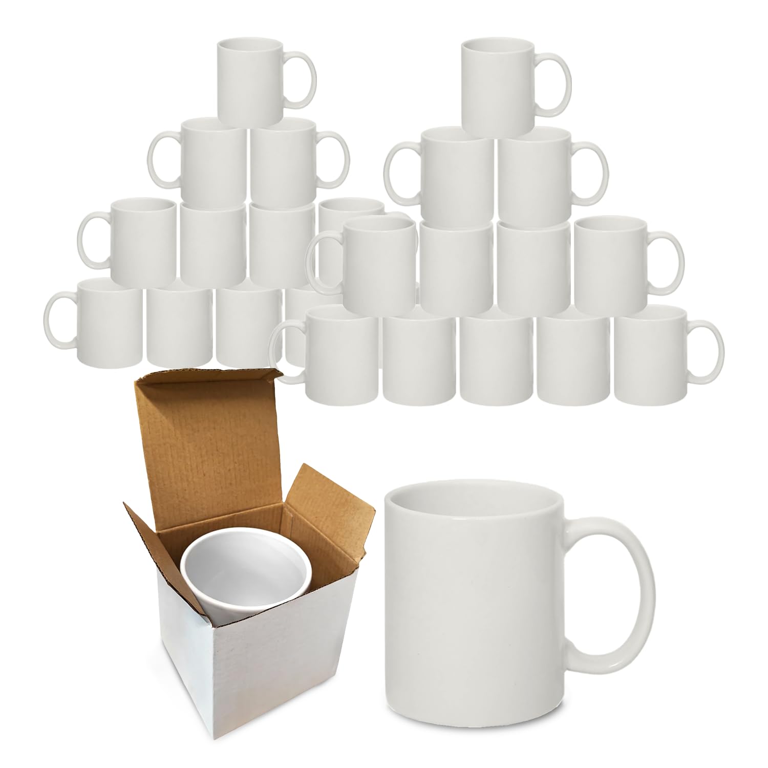 Sublimation Blank Mugs in Bulk Pack | Plain White Cups for Printing, Heat Press, DIY, Personalisation & Christmas Gifts | Mugs for Iced Coffee, Tea & Latte | 110z Ceramic Coffee Cups | Pack of 24