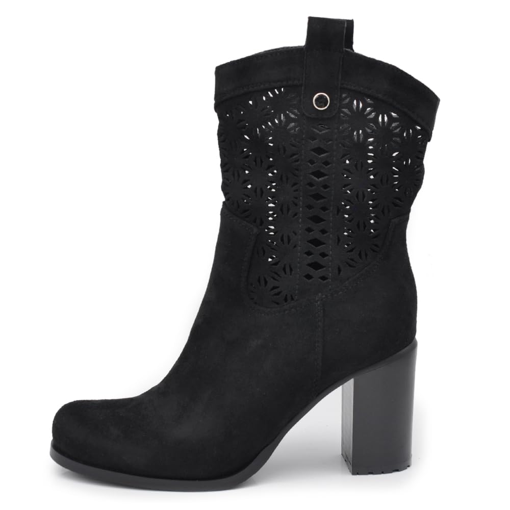 IF Fashion Stivali Stivaletti Tronchetti da Donna Traforato Camoscio Sintetico Con Tacco XG115