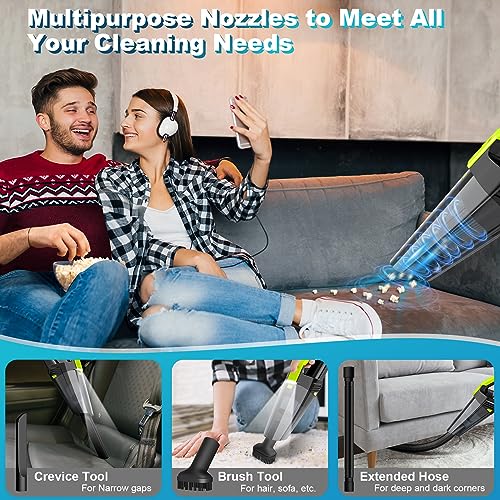 Image of Blestan Cordless Car Vacuum Lightweight High Power Handheld Vacuum Cleaner with LED Light, Hand Vacuum for Car Home Office and Pet Hair, Blackgreen