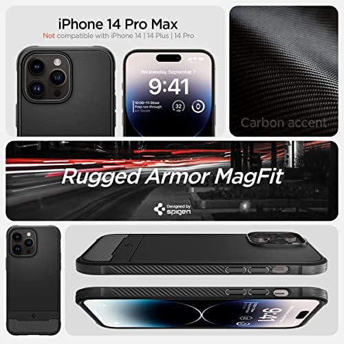 Spigen Rugged Armor MagFit Case Compatible with iPhone 14 Pro Max - Matte Black