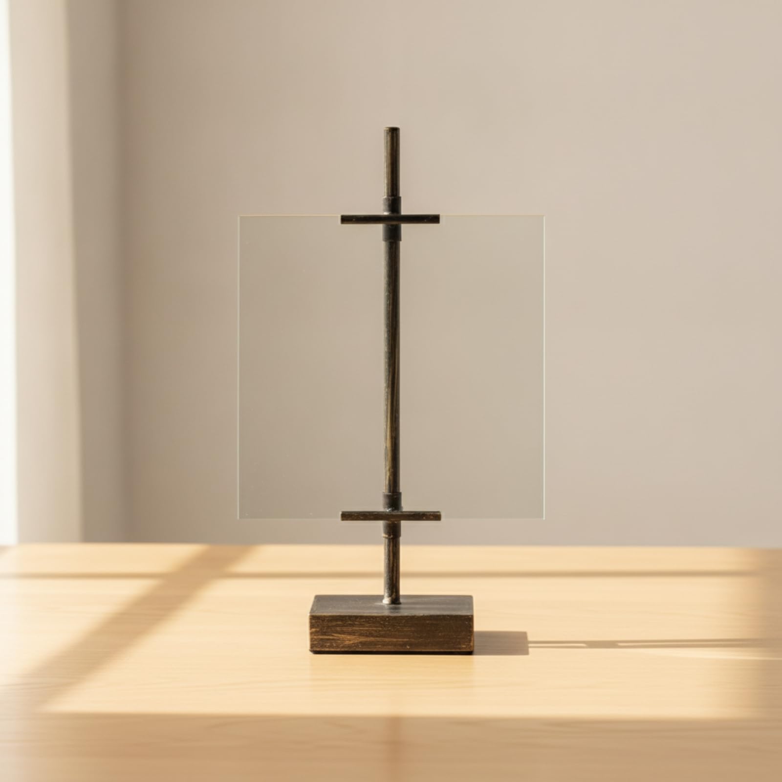 Photo Display Stand Cornice Tavolo per Esposizione Foto Supporto Verticale Telaio Acrilico Base in Legno Massello con Asta in Ferro Stile Rustico