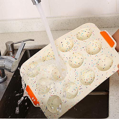 12 Grids Silicone Cake Mold Muffin Chocolate Pastry Baking Tray with Grips Non Stick Cupcake Pan Manual Kitchen Baking Maker for Party Festival, Dishwasher/Microwave/Oven Safe