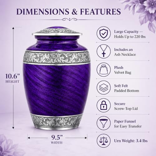 Image of Purple Urns for Human Ashes Adult Female & Male Up to 220 lbs