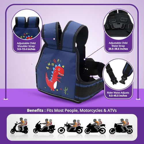 Image of TONY STARK Kids Safety Belt For Two Wheeler With Reflective Strips, Portable Seat Belt Children Motorcycle Harness For Motorcycle Bike, Adjustable Safety Harness For Boys Girls (Fossil Force)