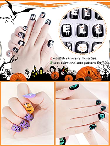 128 Stücke Halloween Künstliche Nägel Kinder falsche Fingernägel, EBANKU Kinder Kunstnägel Press on Nails, Totenkopf… – Bild 8