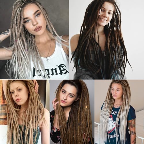 Extensões de dreadlocks de extremidade dupla, 10 peças, cabelo reggae fino, feito à mão, preto e ama