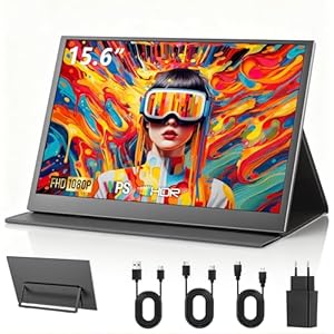 Xyvolve Monitor Portable 15, 6 Zoll FHD 1080p IPS Entspiegelt | USB-C & Mini HDMI | Integrierte Lautsprecher & Schutzhülle mit Ständer | Zusatzbildschirm für Laptop, PC, Handy, PS5/4, Xbox, Switch