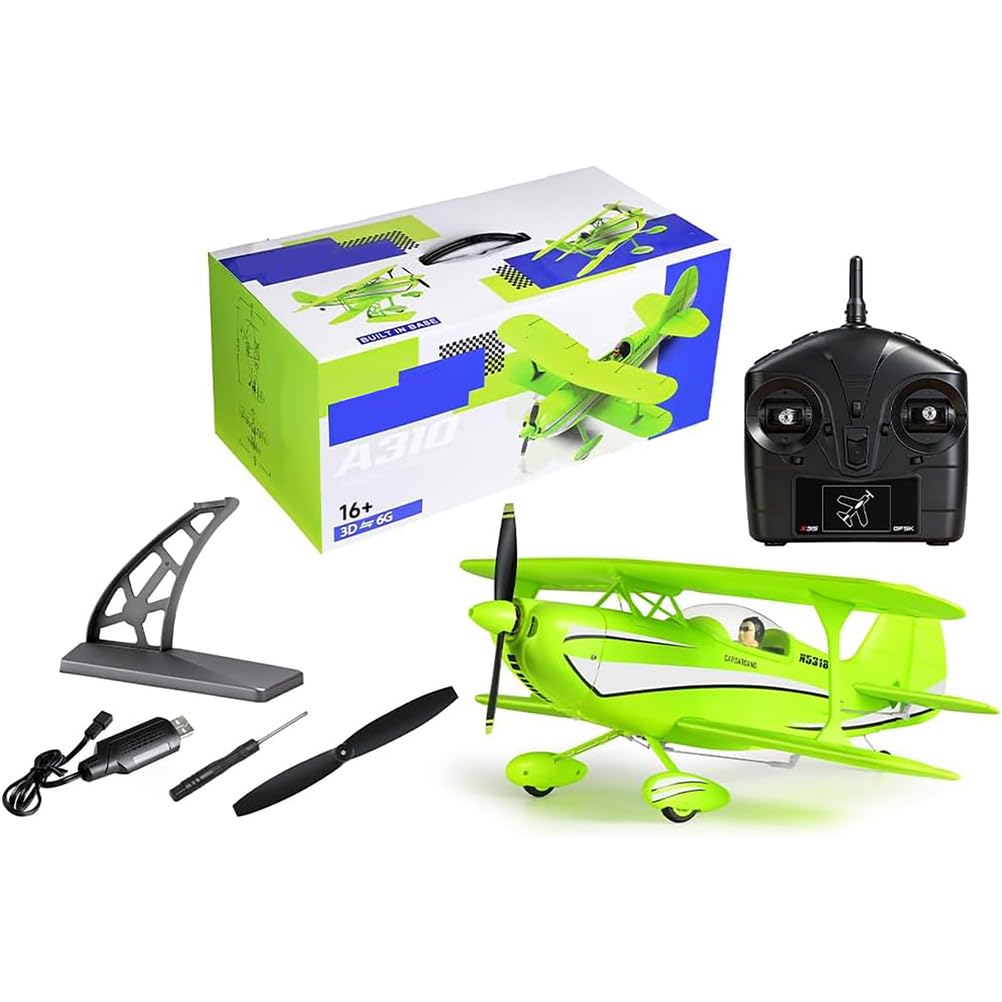 Generico Aereo A310 RC, Aereo Radiocomandato EPP Biplano 3D/6G 2.4G 4CH Motore Brushless Ali da 400mm Regalo - RTF