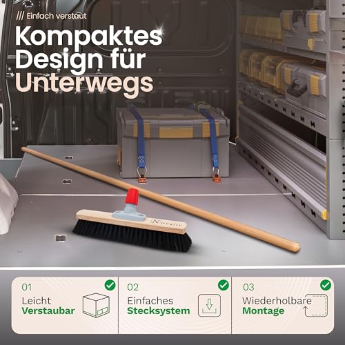 Novaliv 4 x Besen Rosshaar I Hofbesen mit Holzstiel 50 cm I weich fein Kehrbesen I Saalbesen Zimmerbesen Hofbesen – Bild 4
