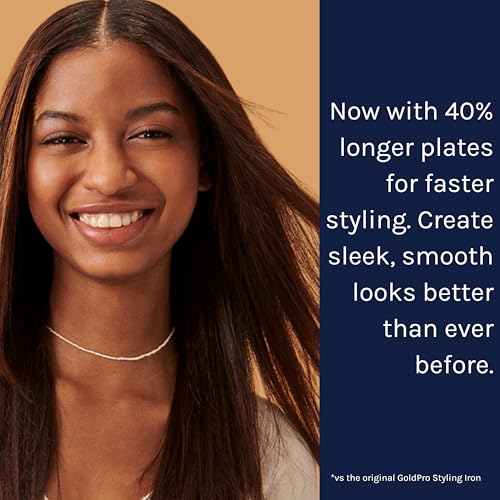 Image of Bio Ionic GoldPro Hair Straightener, Blue, Moisturizing Heat Technology & 24K Gold MX, Hair Straightening Iron for Sleek Styles & Flat Iron Curls, 40% Longer Plates, Adjustable Heat