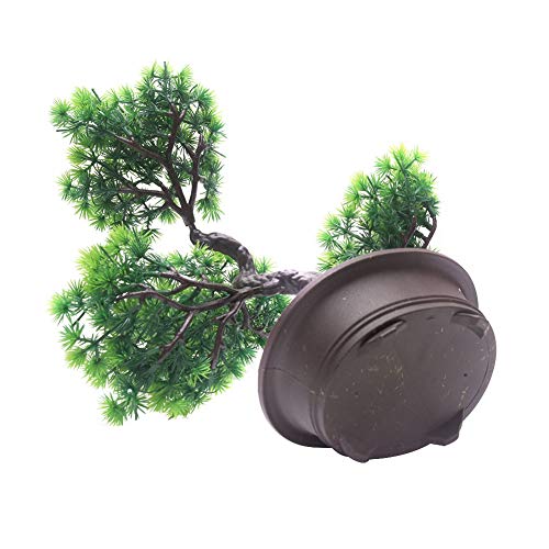 KOET Artificial Bonsai Pine Tree, 11Inch Faux Potted Plant Desk Display Fake Tree Pot Ornaments, Japanese Cedar Bonsai Plant for Home, Office Decoration