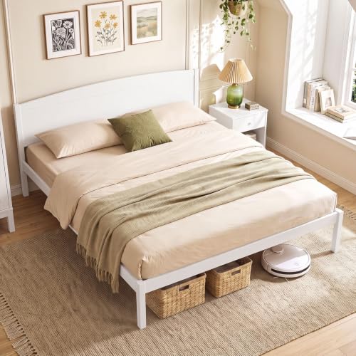 Image of GIANTEX King Size Wooden Bed Frame with Curved Headboard, Wood Slat Support | Farmhouse Platform Bed w /Heavy Duty Mattress Foundation, Under-Bed Storage Space, No Box Spring Needed, Easy Assembly