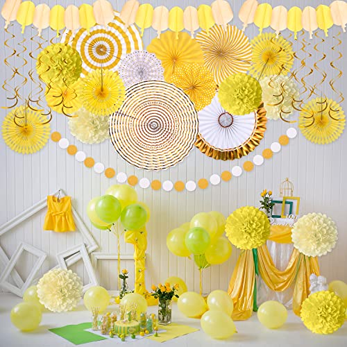 Image of Moon Boat 35PCS Party Decorations Paper Fan Hanging Set - Birthday,Baby Shower,Lemon,Sunflower Theme Decor (Yellow)