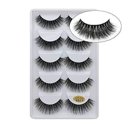 Lakkio 5 Pairs Pure Mink Hair Eyelashes 3D Eyelashes Extension Natural Dense False Eyelashes Handmade Lashes Set