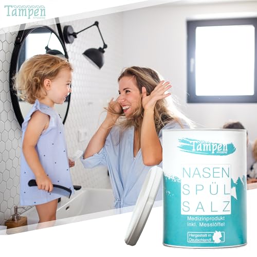 Tampen Nasendusche Erwachsene & Kinder – inkl. 120x Premium Nasenspülsalz (300g), Messlöffel & 3 Aufsätze – Nasenspülkanne - Nasenspülung mit Nasensalz für schonende Nasenreinigung - Nasal Rinse 2