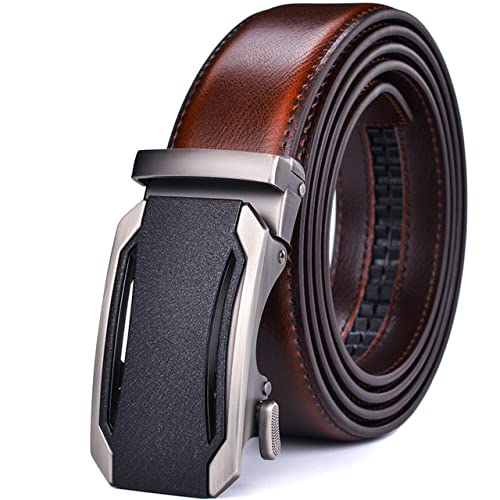 Ceinture à cliquet en cuir véritable pour homme avec boucle automatique ajustable de 135cm