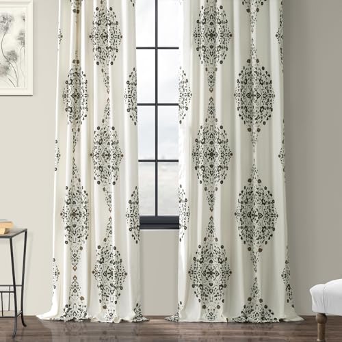 Image of HPD Half Price Drapes Floral Damask Printed Curtains 108 Inches Long Luxury Damask Cotton Curtain (1 Panel) Room Darkening Window Curtains for Bedroom & Living Room, 50W x 108L, Floral Cocoa Damask