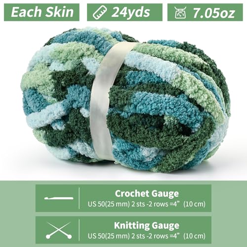 Image of 10 Pack Jumbo Chunky Yarn for Hand Knitting, Fluffy Chunky Chenille Yarn for Crocheting, Variegated Chunky Knit Baby Blanket Yarn, 240 yds /70.5 oz Super Bulky Yarn(Mint-Teal-Green)